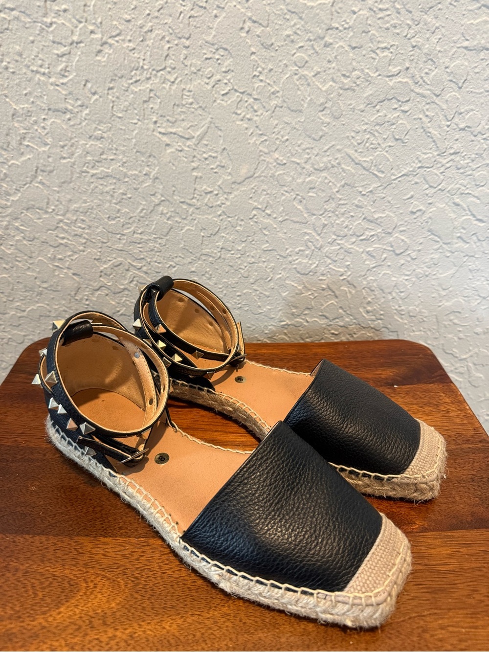 Maypol Spain Black Ankle-Strap Espadrille Flats with Stud Details Sz 39 (USA 8)